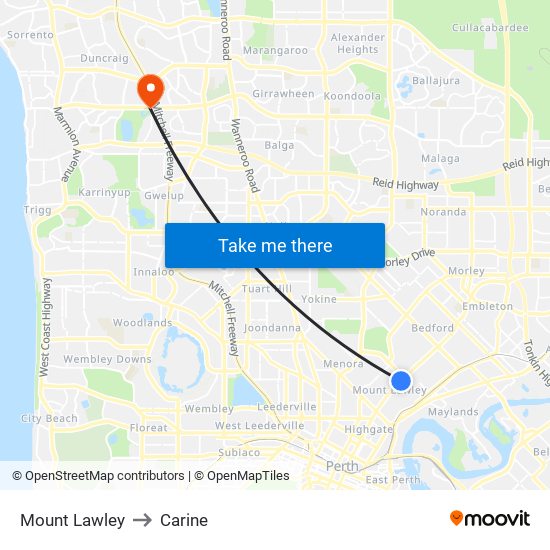 Mount Lawley to Carine map