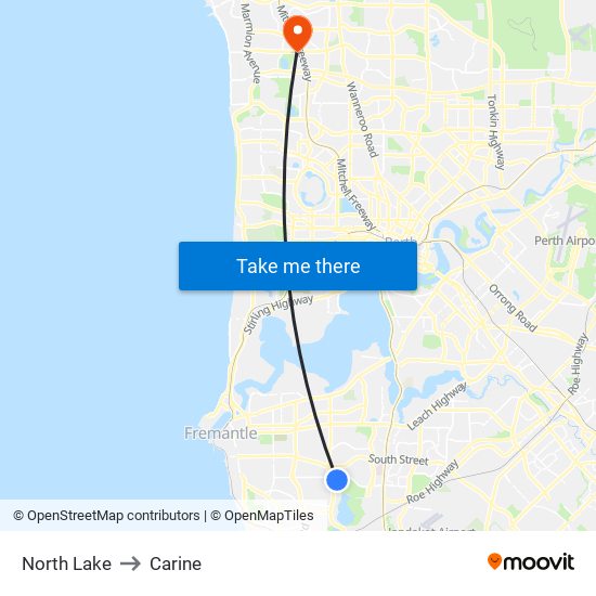 North Lake to Carine map