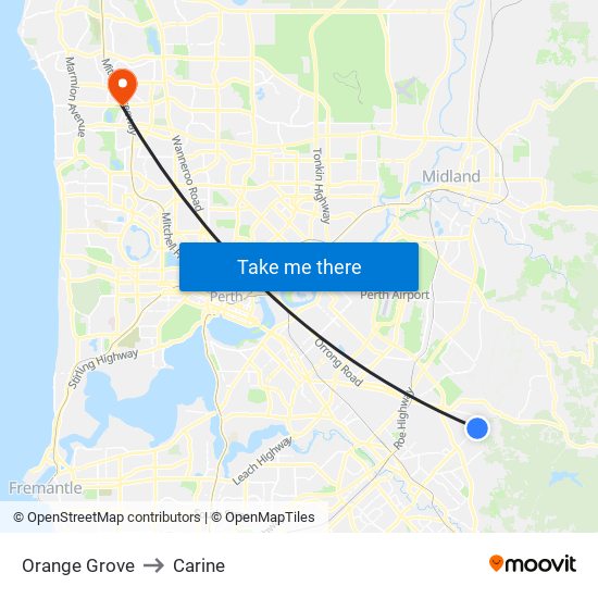 Orange Grove to Carine map