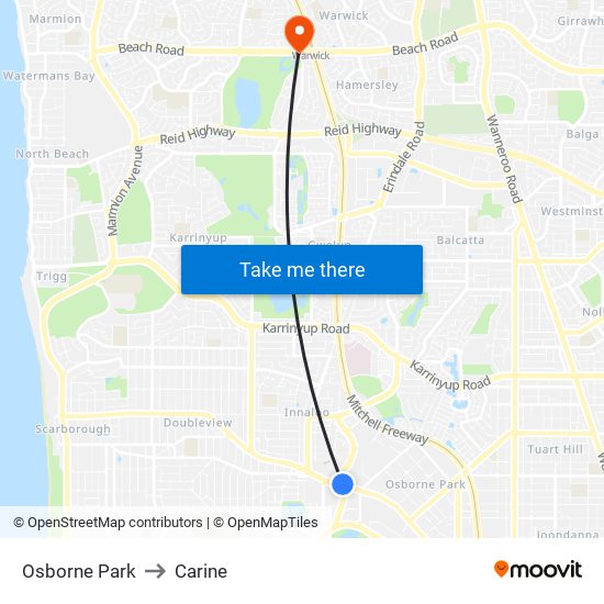 Osborne Park to Carine map