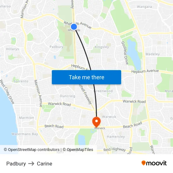 Padbury to Carine map