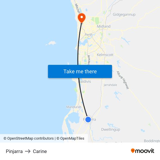 Pinjarra to Carine map