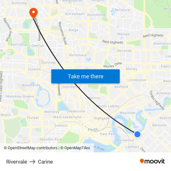 Rivervale to Carine map