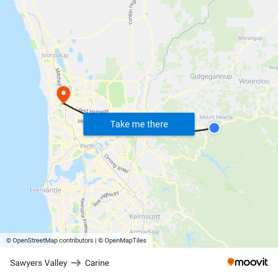 Sawyers Valley to Carine map