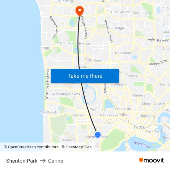 Shenton Park to Carine map