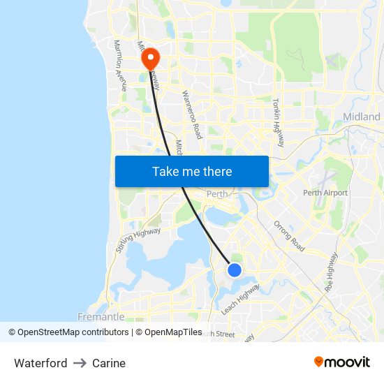 Waterford to Carine map