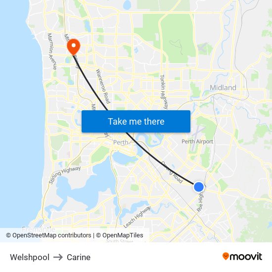 Welshpool to Carine map