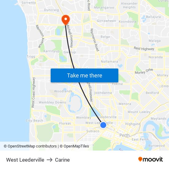 West Leederville to Carine map