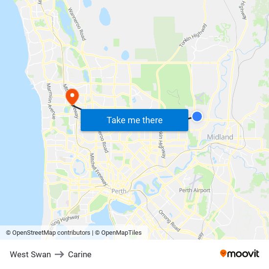 West Swan to Carine map