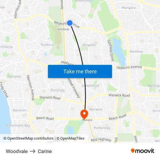 Woodvale to Carine map