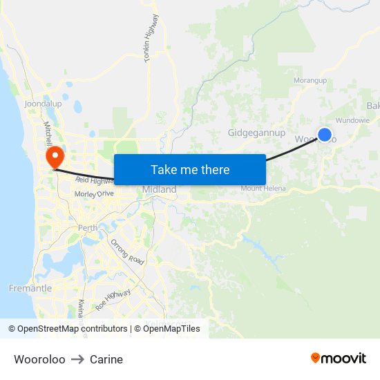 Wooroloo to Carine map