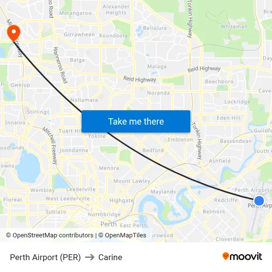 Perth Airport (PER) to Carine map