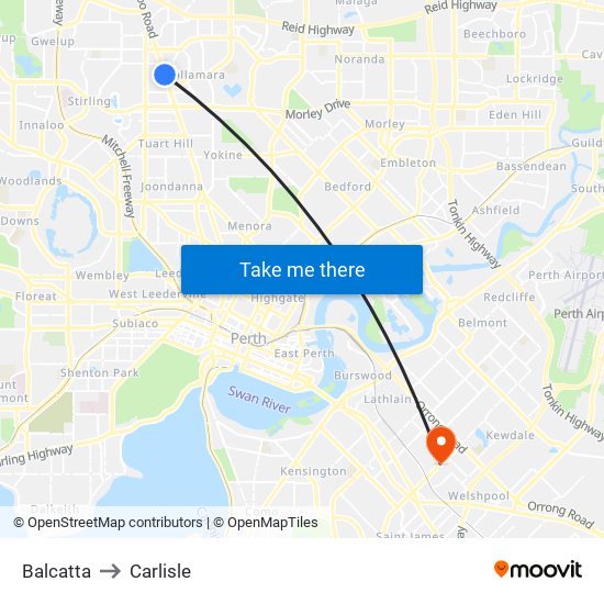 Balcatta to Carlisle map