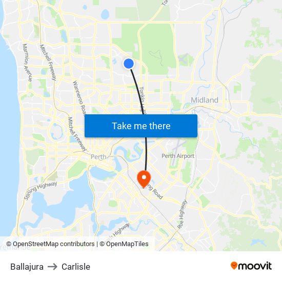 Ballajura to Carlisle map