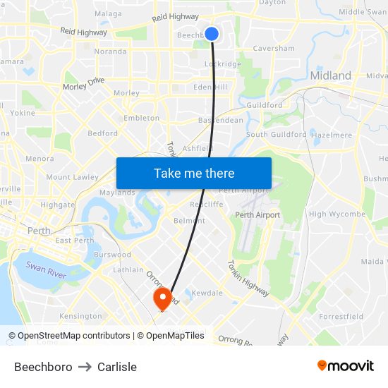 Beechboro to Carlisle map