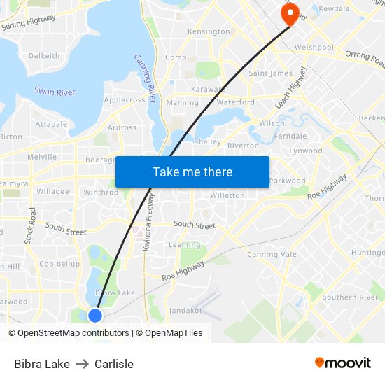 Bibra Lake to Carlisle map