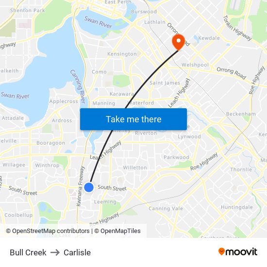 Bull Creek to Carlisle map