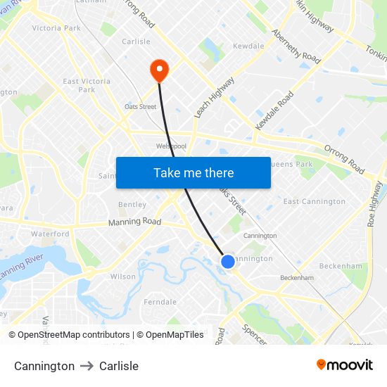 Cannington to Carlisle map