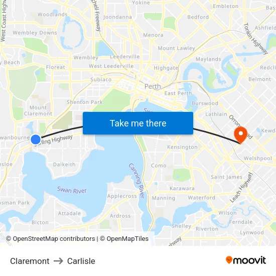 Claremont to Carlisle map