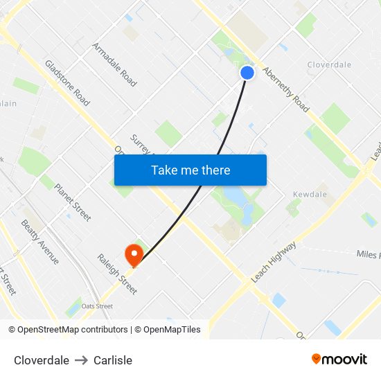 Cloverdale to Carlisle map