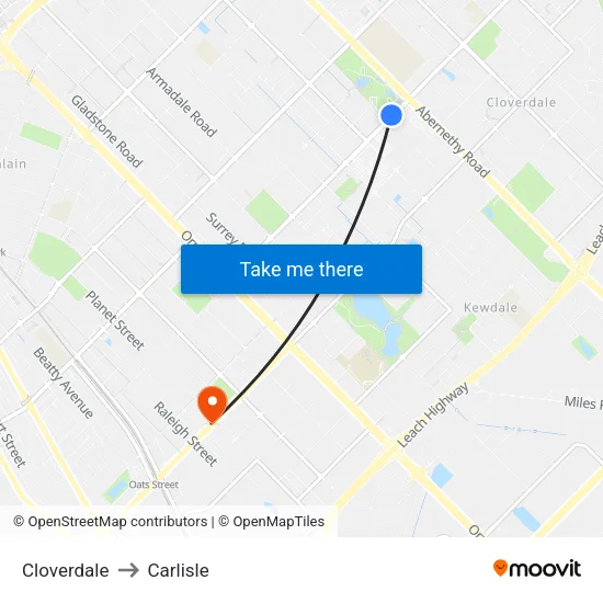 Cloverdale to Carlisle map