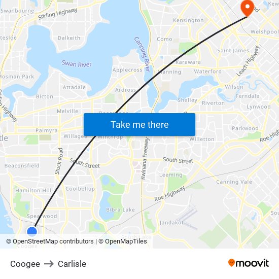 Coogee to Carlisle map