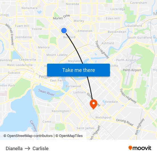 Dianella to Carlisle map