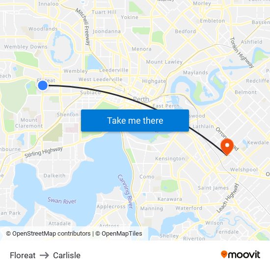 Floreat to Carlisle map