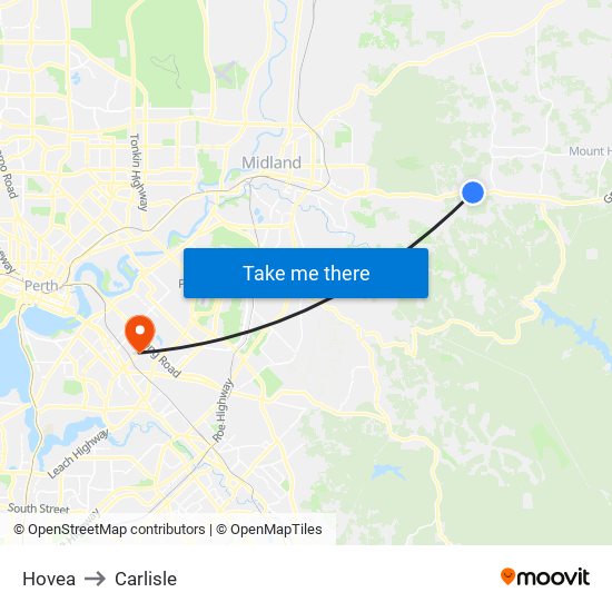 Hovea to Carlisle map