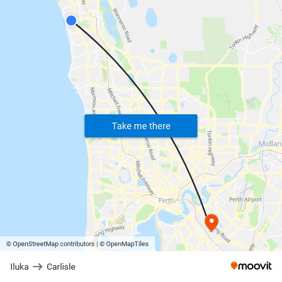 Iluka to Carlisle map