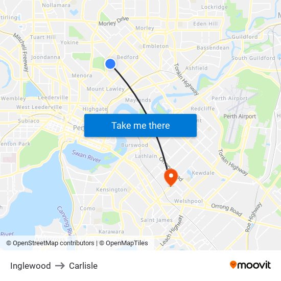 Inglewood to Carlisle map