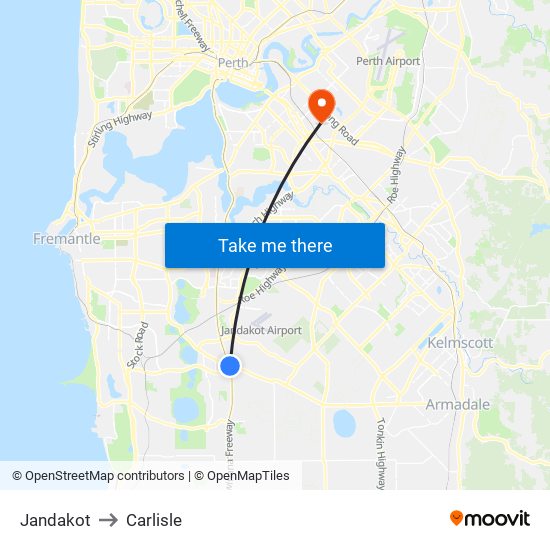 Jandakot to Carlisle map