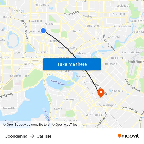 Joondanna to Carlisle map