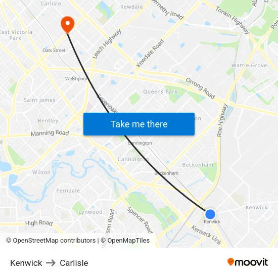 Kenwick to Carlisle map