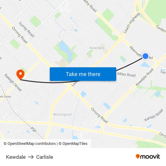 Kewdale to Carlisle map