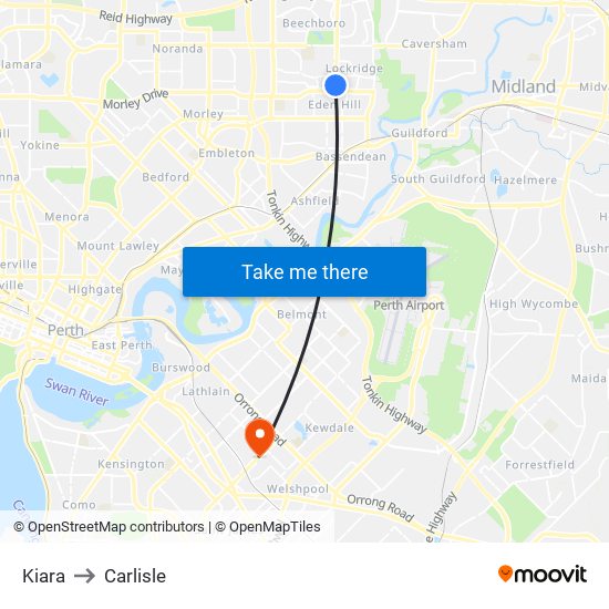 Kiara to Carlisle map