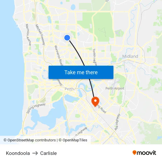 Koondoola to Carlisle map