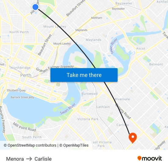 Menora to Carlisle map