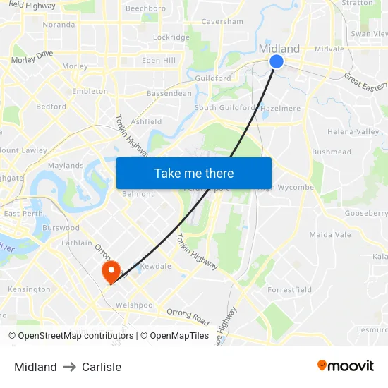 Midland to Carlisle map