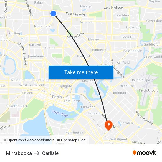 Mirrabooka to Carlisle map