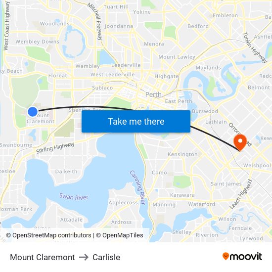 Mount Claremont to Carlisle map