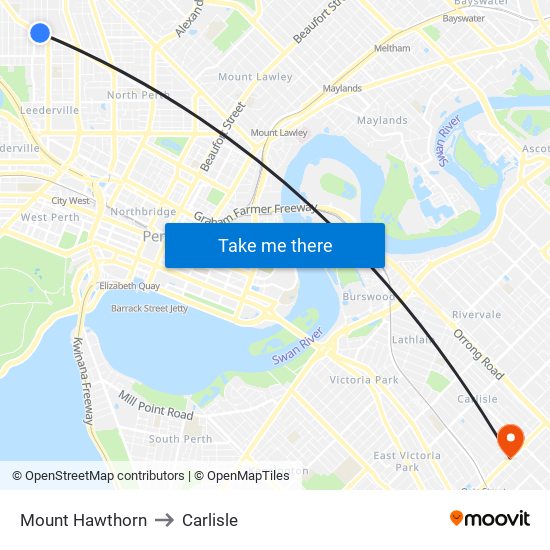 Mount Hawthorn to Carlisle map