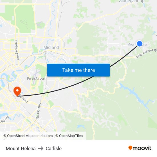 Mount Helena to Carlisle map