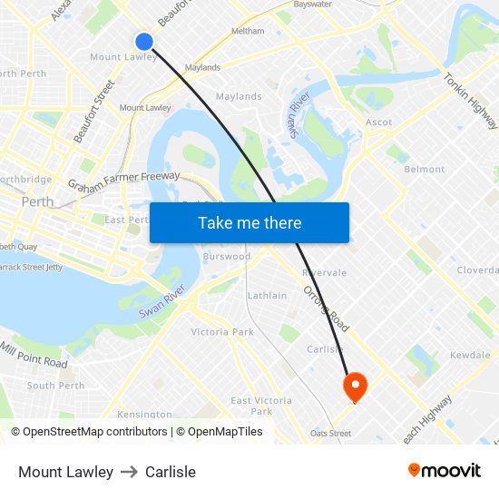 Mount Lawley to Carlisle map