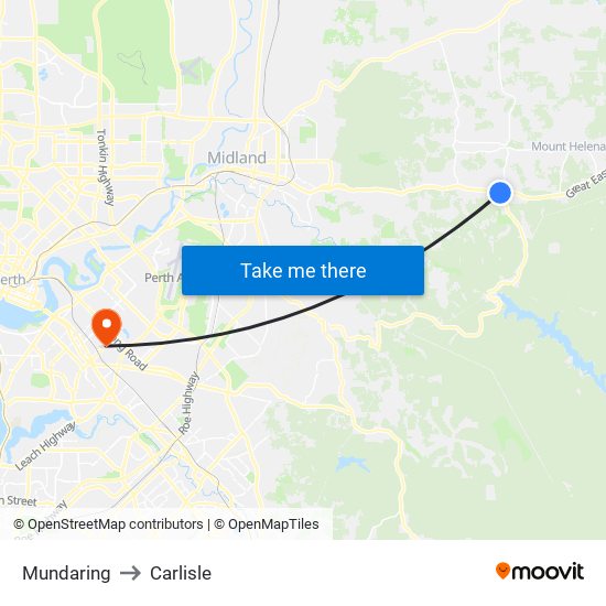 Mundaring to Carlisle map