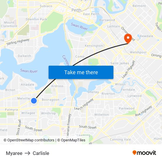 Myaree to Carlisle map