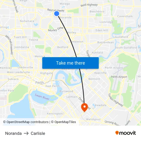 Noranda to Carlisle map