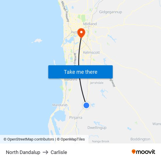 North Dandalup to Carlisle map