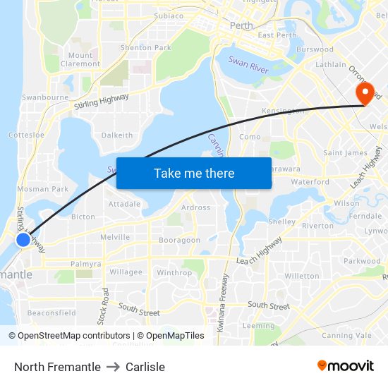 North Fremantle to Carlisle map