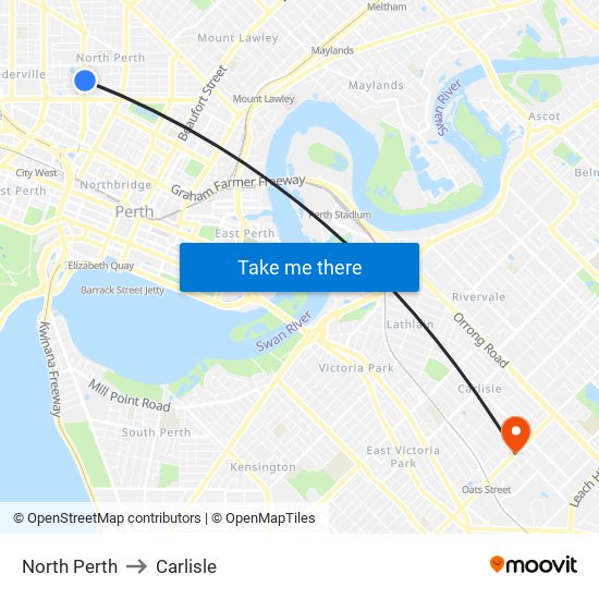 North Perth to Carlisle map